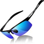 DUCO Men's Driving Sunglasses Polarized Glasses Sports Eyewear Fishing Golf Goggles 8177S (Black Frame Revo Blue Lens)