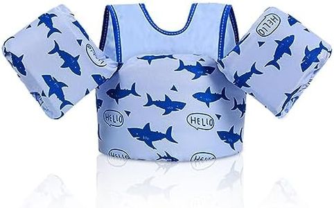 Toddler Swim Vest, Blue Shark Kids Swim Vest for 28-66 Pounds, Double Security Toddler Life Vest with Floats Arm Wing for Swimming, Life Jacket for Boys Infant Baby Children in 2,3,4,5,6,7,8 yrs