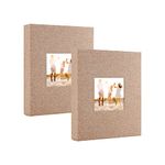 Artmag Small Photo Album 4x6-Clear Pages, Pack of 2 Linen Cover with Front Window, Each Small Album Holds 52 Photos,Artwork or Postcards(Khaki)