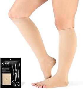 VARCOH Compression Socks for Women,Compression socks Men (S-4XL) Wide Plus Size Compression Socks 20-30 mmHg Knee High Open Toe, Best for Improve Varicose Veins,Leg Blood Circulation (M,Beige)