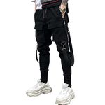 XYXIONGMAO Men's Unisex Cargo Harem Pants Functional Tactical Sweatpants Slacks Hip Hop Jogger Techwear Streetwear Overalls, Black, X-Large