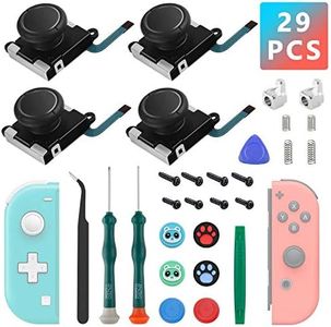 4 Pack Joycon Joysticks, Replacement Joystick for Nintendo Switch Joycon and Switch Lite, Switch Joycon Replacement Repair Kit Include Metal Buckles, Screwdrivers, Pry Tools, Thumb Grips Caps