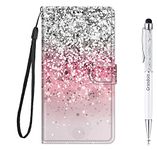 Grandoin Compatible with for iPhone SE 2020/iPhone 8/iPhone 7 Case (4.7 Inch), PU Leather Flip Cover Wallet Case with Closure Stand Card Holder ID Slot Folio Soft TPU Bumper Skin (Bling Glitter)