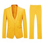 Cloudstyle Men's Suit Slim Fit Suits 3 Pieces Tuxedo Modern Blazer for Wedding Business Trousers Vest Yellow L