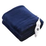 Tefici Electric Heated Blanket Throw, Super Cozy Soft 2-Layer Flannel 50" x 60" Heated Throw with 3 Heating Levels & 4 Hours Auto Off, Machine Washable, ETL&FCC Certified, Home Office Use,Blue