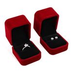 iSuperb Set of 2 Wine Red Velvet Couple Ring Box Earring Jewelry Case Gift Boxes 2.2x1.9x1.6inch (2Pcs Ring Box)