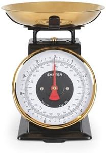 Salter Timeless Kitchen Scale - Mechanical Baking Scale, 5kg/11lbs, 1 Litre Stainless Steel Bowl, 20g/1lbs Increments, Easy Read Large Dial Digits, 25cm Height. No Batteries Needed, Black/Gold