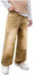 Floerns Boy's Casual Straight Leg Denim Pants Elastic Waist Jeans with Pockets Khaki 9Y