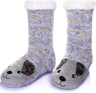 Women Winter Socks Knit Anti-Slip Sweat Warm Cute Cartoon Animals Fuzzy Home Slipper Socks (Dog)