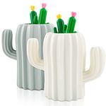 CIOUYAOS 2 PCS Cactus Pen Holder, Cute Pen Organizer Container and 4 PCS Cactus Gel Pen, Multifunction Pen Cup for Desk Accessories Cosmetic Makeup Stationery Storage (AK20)