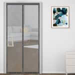 Classic Mosquito Net for Door Fiberglass Magnetic Curtain Auto Closing Insect Screen for All Door Types with Self Adhesive Hook Tape(185X110cms,Grey)