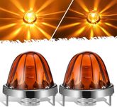 Partsam 2Pcs Amber Glass Lens Watermelon Lights Amber LED Side Marker Turn Signal Lights with Stainless Steel Bezel Replacement for Kenworth Peterbilt Freightliner
