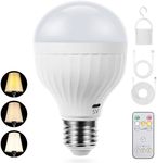 LAMPLIFE Rechargeable Light Bulbs with Remote, Emergency Battery Powered Light Bulb for Lamp Without Electricity,Battery Operated Lights as Power Outage,E26 Base,3 Light Modes+Timer,2600mAh(1 Pack)