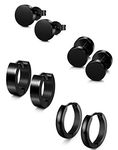 Thunaraz 4 Pairs Stainless Steel Stud Earrings for Men Women Hoop Earrings Huggie Piercing 18G (B: 4 Pairs Black)