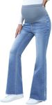 BLENCOT Maternity Jeans for Women Over Belly Comfy Stretch Flare Denim Boyfriend Jeans Pregnancy Pants with Pockets P804 Blue XL