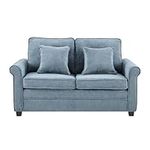 Bravich Fold Out Two Seater Single Sofa Bed - Corduroy Blue Fabric Modern Space Saving Folding Bed - Living Room Sofa To Two Seater Sofa Bed. Fold Out Couch Bed With Thick Foam Cushion Seats.