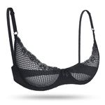 WingsLove Women's Sexy 1/2 Cup Lace Bra Balconette Mesh Underwired Demi Shelf Bra Unlined See Through Bralette, Black 36C