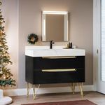 DWVO 36 Inch Bathroom Vanity with Sink, Black Bathroom Cabinet with White Sintered Stone, Bathroom Sink Vanity, 4 Drawers Soft Close System & 4 Metal Legs