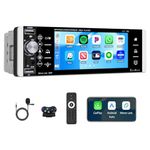 Single Din Car Radio with Carplay Android Auto, Bluetooth Radio with 5.1 Inch IPS TouchScreen,Support Mirror Link Microphone/AUX/FM/AM/RDS Steering Wheel Control Support Reversing Camera