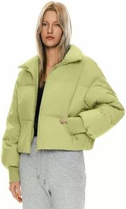 Orolay Puff-O Women's Winter Oversized Cropped Puffer Jacket Zip Up Short Down Coat Stand Collar Baggy Overcoat Light Green Small