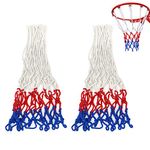 2 Pack Heavy Duty Basketball Net, All-Weather Red/White/Blue Basketball Nets, 12 Loops Basketball Net Replacement Fits Standard Indoor or Outdoor Rims