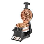 CRUX Double Rotating Belgian Waffle Maker, Keto Chaffles Iron with Nonstick PFOA Free Copper Plates for Easy Food Release, Browning Control and Removable Drip Tray, Stainless Steel