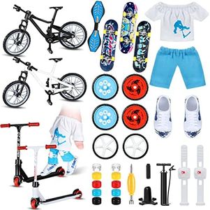 35 Pcs Mini Finger Toy Set, Finger Scooter/ Skateboards/Shoes/Bikes/ Tops/Pants/ Knee Pads, Tiny Swing Board, Mini Bike Wheels Toys for Party Favors