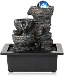 Dyna-Living Tabletop Water Fountain,Environmental Resin Meditation Fountain,Desktop Fountain,Indoor Waterfall Feature with Crystal Ball and Light for Home Office Decor Relaxation 10''X9''X7'' Grey