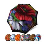 Red Poppies Umbrella for Women - Brand Fancy Brolly Auto Open Close - Fashion Floral Stylish Umbrella - Compact Automatic Beautiful Art Umbrella - Portable Small Folding Rain Umbrella