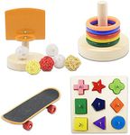 5 Packs Bird Toys Parrot Training Toys Parrot Wooden Block Puzzles Toy Bird Basketball Toy Small Sepak Takraw Bird Skateboard Bird Stacking Toy for Birds Parrot Training