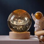 QIANCHANG Solar System 3D Crystal Ball Night Light with Stand, Galaxy Glass Sphere Lamp, 60mm Laser Etched Crystal Paperweight Decorative Balls Gifts