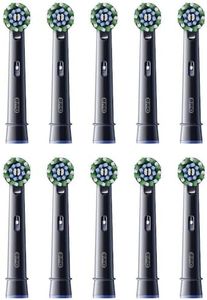 Oral-B Pro Cross Action Electric Toothbrush Head, X-Shape and Angled Bristles for Deeper Plaque Removal, Pack of 10 Toothbrush Heads, Suitable for Mailbox, Black