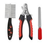 Yuppy Puppy Pet Grooming Accessories Kit of Paw Printed Double sided Comb with Nail cutter and Filler Steel Grooming Nail Care Combo