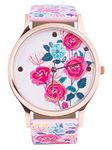 TEAL BY CHUMBAK Round Dial Analog Watch for Women|Rose Garden Collection| Printed Vegan Leather Strap|Gifts for Women/Girls/Ladies |Stylish Fashion Watch for Casual/Work - Pink