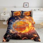 Basketball Bedding Set For Boys, Neon Honeycomb Comforter Set Queen Size Sports Games Ice And Fire Ball Quilt For Teens Teensge, Geometric Hexagon Duvet Insert Basketball Decor For Boys Bedroom, Gold