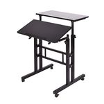 DlandHome Stand Sit Desk Mobile Computer Desk Adjustable Standing Desk 23.6inches Table Workstation Mobile Desk Cart Tray Black 101-BK-DCA