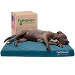 Furhaven Water-Resistant Memory Foam Dog Bed for Large/Medium Dogs w/Removable Washable Cover, for Dogs Up to 55 lbs - Indoor/Outdoor Logo Print Oxford Polycanvas Mattress - Deep Lagoon, Large