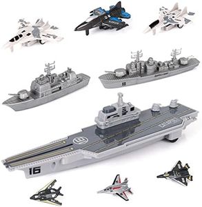 Crelloci Aircraft Carrier Military Naval Ship with Pull Back Army Fighter Jet Toy Small Scale Model Plane Submarine Kids' Play Vehicle Set for Boy Girl Children