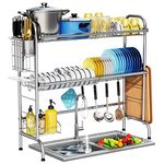 Over The Sink Dish Drying Rack, HOWDIA 3-Tier Stainless Steel Large Over The Sink Dish Rack with Utensil Holder Dish Drainers for Kitchen Counter