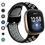 Dirrelo Strap Compatible with Fitbit Versa 3 Strap/Fitbit Sense Strap/Fitbit Versa 4 Strap/Fitbit Sense 2 Strap, Soft Silicone Sport Breathable Replacement for Versa 3/Versa 4/Sense 2, L Black/Gray