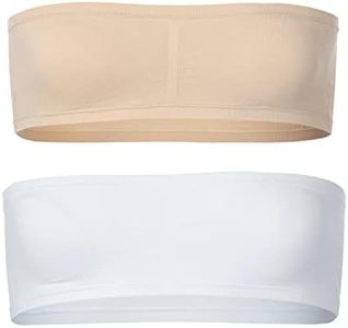 Popular Girl's Seamless Bandeau Bra - 2 pack - White and Nude - M