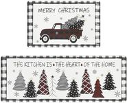 U'Artlines 2Pcs Christmas Anti Fatigue Kitchen Rugs and Mats, Christmas Tree Truck Non Slip Foam Cushioned Farmhouse Kitchen Floor Mats Comfort Standing Mats for Winter Home Decor