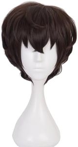XiongXiongLe Halloween Anime Role Wig Cosplay Anime Men Costume Dark Brown Short Wave Curly Hair Wigs for Adult Cos Party Halloween Christmas Daily Wear