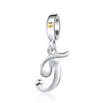 SBI Jewelry Initial Dangle T Charm Compatible with Pandora Charm Bracelet Birthday Gold Heart Necklace Pendant Silver