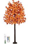 7FT 170 LED Lighted Maple Tree - Thanksgiving Decor Artificial Fall Tree with 17 Branches, 17 Acorns 340 Leaves, Remote 8 Flashing Modes, Timing, DC 5V Safe for Outdoor Wedding Party Autumn Decor…
