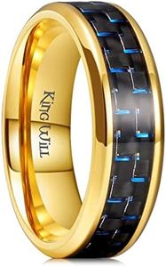 King Will GENTLEMAN 7mm Mens Titanium Wedding Ring Black Blue Carbon Fiber Gold Plated Promise Ring for Him 12