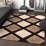 Crystal Carpet Super Soft Microfiber Anti Skid Silk Touch Rugs, Size 10X10 Feet Square, Colour Brown/Biege/Ivory 2