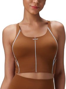 BALEAF Freeleaf Broadway High Impact Sports Bras for Women, Padded Dance Yoga Workout Longline Spaghetti Strap Crisscross Back Tank Top, Brown XS