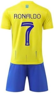 1 Stop Soccer Ronaldo CR7 Jersey Kids Uniform AL NASSR Fc Saudi Arabia New 2024 (US, Age, 6 Years, 7 Years, Yellow)