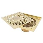 Floor Drain Set Copper Bathroom Toilet Gold Non‑Clogging Strainer Accessory for Bathrooms, Balconies, Hotels(Shallow water)